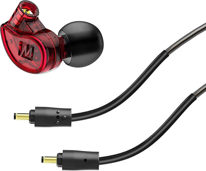 MEE audio M6 PRO In Ear Monitor Headphones for Musicians, 2nd Gen Model With Upgraded Sound, Memory Wire Earhooks & Replaceable Cables, Noise Isolating Professional Earbuds, 2 Cords Included (Red)