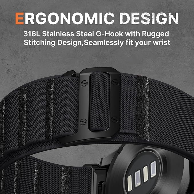 Bandletic Compatible with Fenix 6x pro Watch Band - 26mm Quick Fit Wide Nylon Stretchy Rugged Loop Sport Straps with G-Hook for Fenix 8 51mm/7X/5X Plus/3/3 HR/Tactix/Epix Pro2 51mm//Instinct 2X, Black
