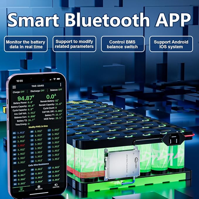 JKBMS Smart BMS 8S-24S 40A Active Balancer JK-BD4A24S4P | JK BMS for LiFePO4 Li-ion LTO batteries with Bluetooth and RS485, 0.4A active balancing and multi protection system