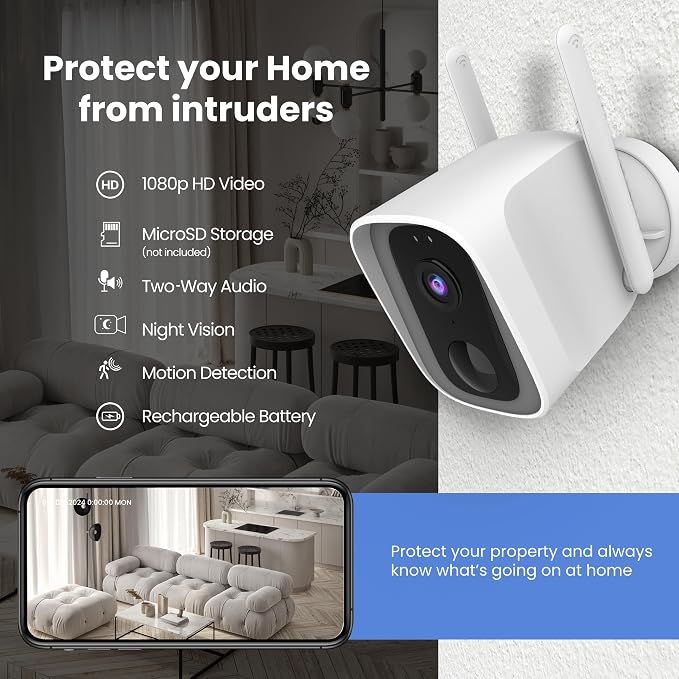 Feit Electric Outdoor Wireless Security Camera, 1080p HD, Motion Detection Alerts, Night Vision up to 30ft, Battery Powered, SD Card Storage, 2.4GHz WiFi, Mount with Magnetic Bracket