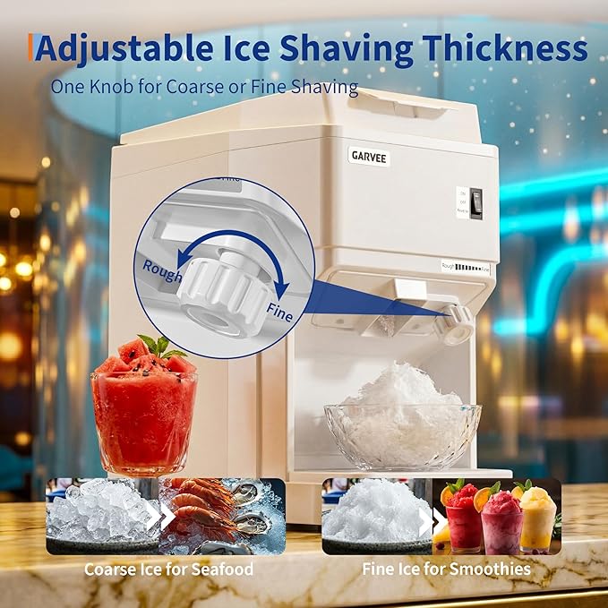 Garvee Commercial Ice Shaver Crusher 300LBS/H, 500W Electric Snow Cone Maker, 500RPM Tabletop Ice Shaving Machine with 5.07LBS Hopper & Stainless Steel Blade for Home, Parties, Snack Bars, White