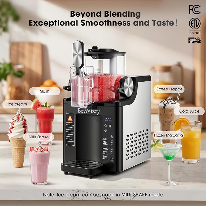 5-in-1 Slushie Machine with No Pre-Freeze Ice Cream Maker Function | 50oz Capacity Serves 5-7, Adjustable Temp, 220W with R290 Refrigerant, Quiet <55dB, Easy to Operate and Clean for Home, Black