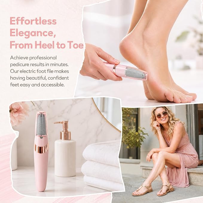 Electric Foot File and Callus Remover,Dual Roller Heads 2 SpeedsProfessional Pedicure Tools for Dry, Calluses, Dead, Cracked, Hard Skin,Equipped with 2 Grinding Heads and 1 USB&Cleaning Brush(Pink)