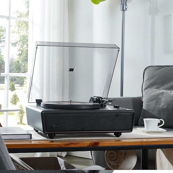 Arkrocket Huygens High Fidelity Bluetooth Record Player with Built-in Speakers Belt Drive Vinyl Turntable with Moving Magnet Cartridge, Bluetooth Input Output and Aux-in (Huygens Black)