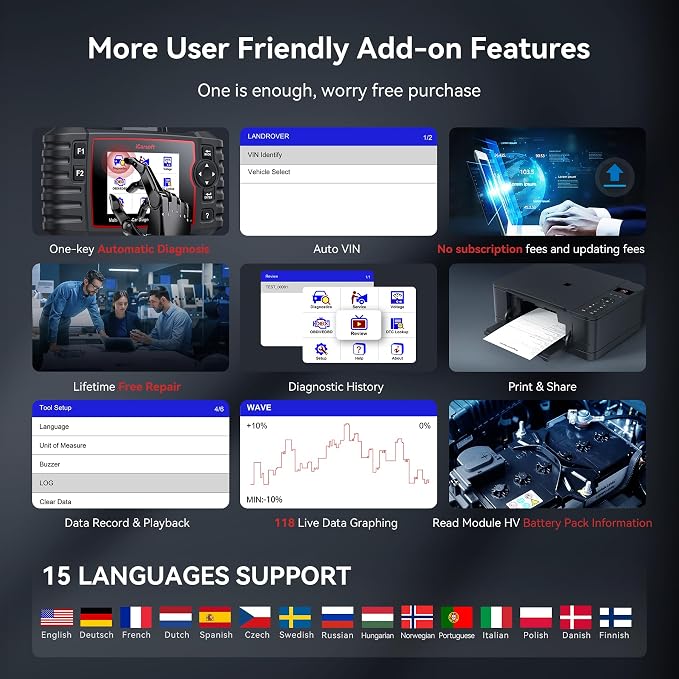 iCarsoft LR V3.0 2026 Ver Bidirectional OBD2 Scanner for Most Land Rover/Jaguar from 1996-2023 Full Systems Diagnostic Scan Tool 37 Service/118 Graphic Data Engine Transmission ABS Car Code Reader