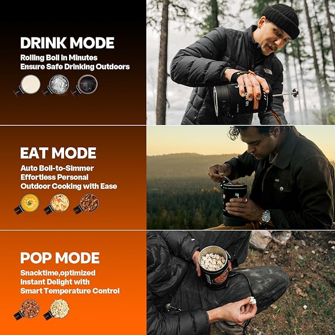 Stoke Voltaics Electric French Press Coffee Maker, 120V Boil Water & Press Coffee 2-in-1, Portable Design for Camping, Travel, 6 Minute Brew Ready