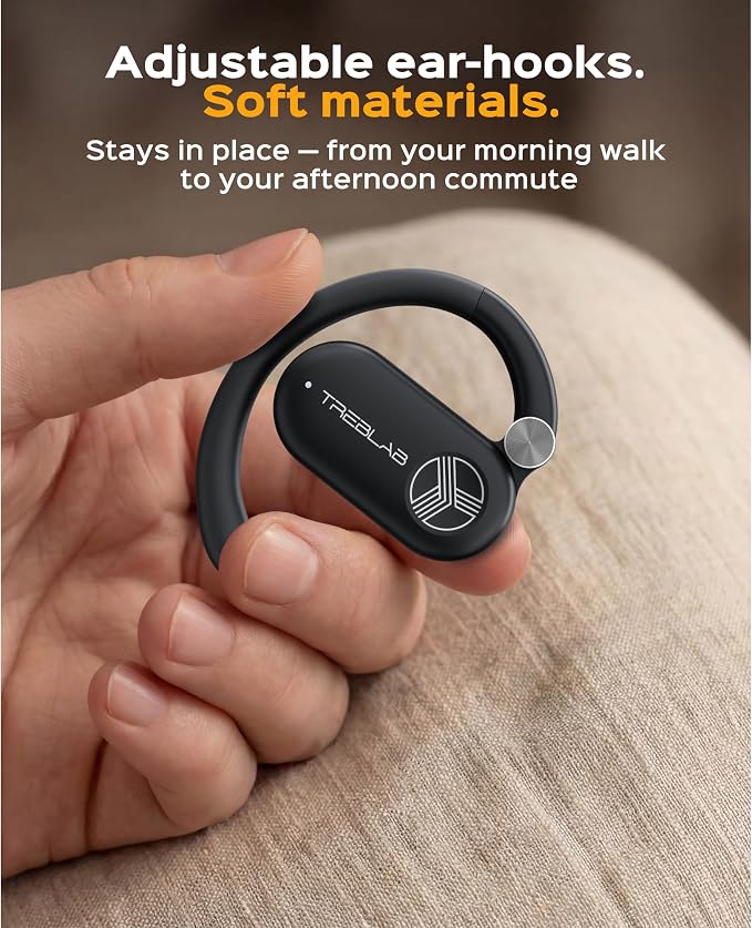 TREBLAB X-Open Ear Earbuds Wireless Bluetooth, IPX5 Earhook | 9H battery, wireless charging case, 14.2mm driver, dual mics, BT 5.4, touch control, gaming mode, 33ft range