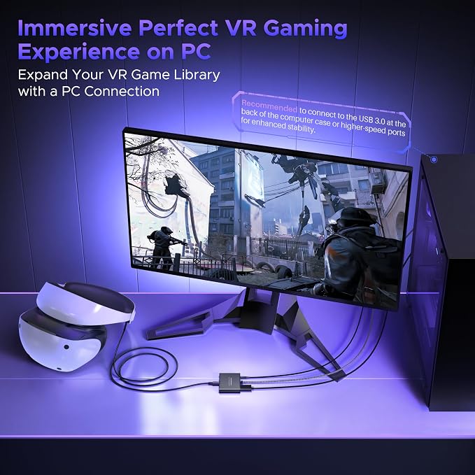 Warrky PSVR2 PC Adapter, PSVR2 Accessories [Aluminum Shell, Upgraded IC] Compatible with PSVR2, AR Glasses, Portable Monitor, DP 1.4 Cable 15W AC Power Supply Included - Black
