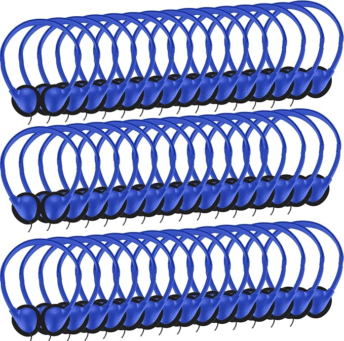 100 Pack Classroom Headphones,Bulk Headphone for Kids Student School, Wired On-Ear Headphones for Chromebook Laptop Computer, Bulk Wholesale, 3.5mm Jack(Blue)