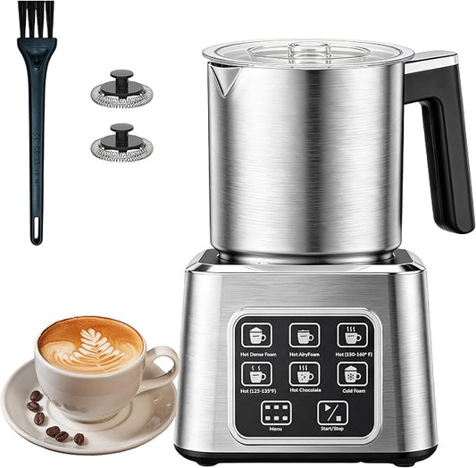 Electric Milk Frother and Steamer, 6-in-1 Automatic Milk Frother Machine with 500ml Milk Warmer, Hot & Cold Froth for Coffee, Latte & Hot Chocolate, Stainless Steel
