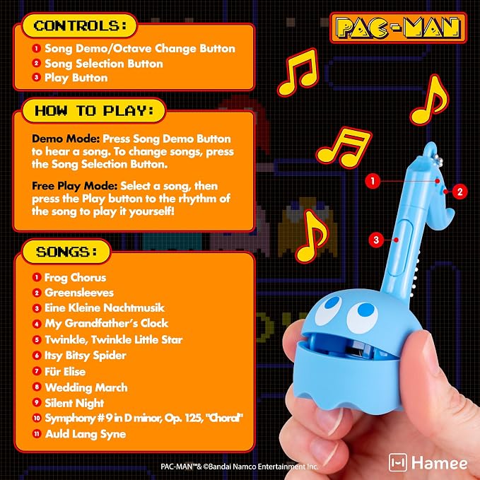Otamatone Melody Original PAC-Man Electronic Portable Music Toy Player Synthesizer from Japan by Maywa Denki Officially Licensed Merchandise with English Instructions Keychain Accessory - Inky