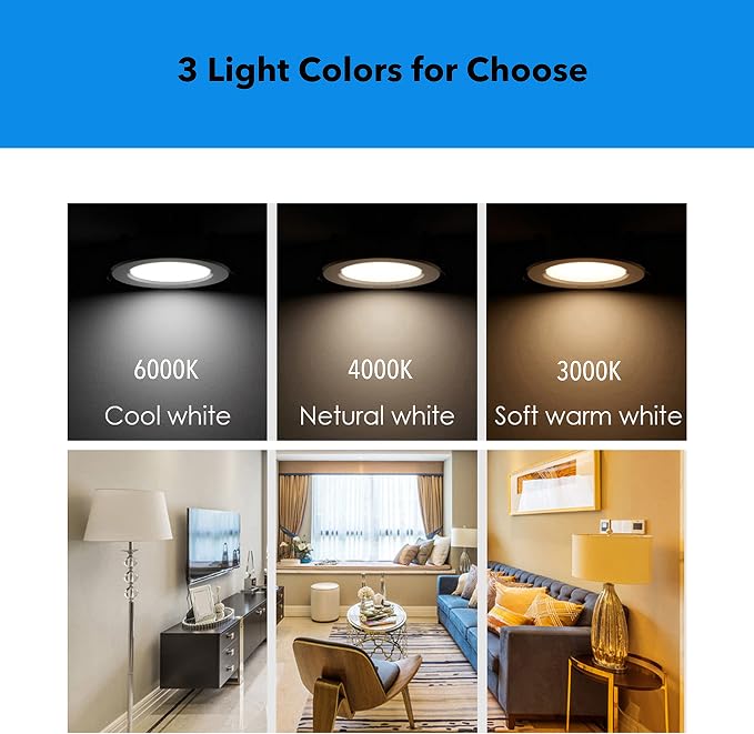 LED Puck Lights Wired Under Cabinet Lighting Dimmable,Round Cabinet Lights Plug In for Bookshelf,Kitchen Counter,Display Case,Curio,Ceiling,6000K Cold White,2.5In Hole Recess Mount,6W,480LM Total,3pcs