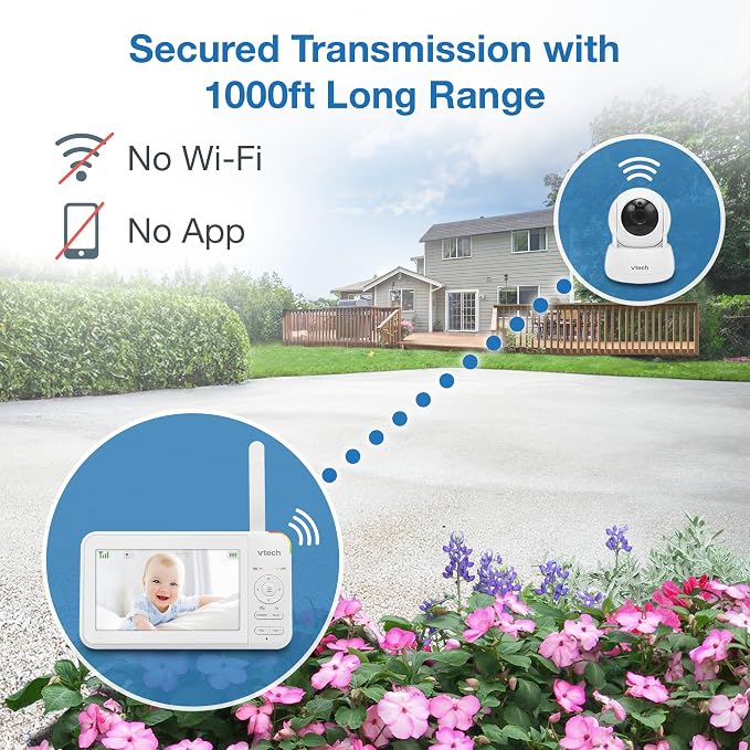 VTech Baby Monitor No WiFi– See Every Corner of the Nursery, Remote Pan-Tilt-Zoom, Hack-Proof, 5" Screen, 17Hr Battery, 1000ft Range, Night Vision, Temperature Sensor | 924W