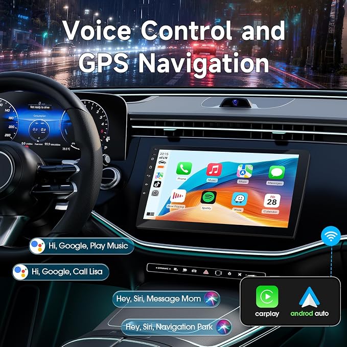 Haudio 9" Wireless Double Din Car Stereo with Bluetooth, Wireless CarPlay Radio and Android Auto, Backup Camera, GPS Navigation, Free APK Download and Deletion, FM, Voice Control, Mirror Link