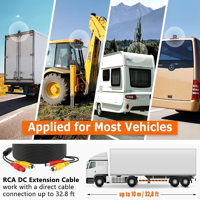 RCA Backup Camera, Upgraded Waterproof Heavy Duty Truck Rear View Camera with Internal Silicon Sealing, Night Vision & CCD Sensor for RV, Trailer, Bus, Van, Excavator - Includes 33ft Cable