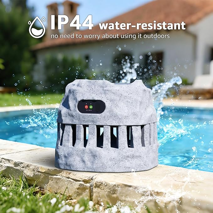 2-Pack Solar Powered Rock Speakers Waterproof Patio 2 in 1 Charging 360° Outdoor Rock Speaker with Lights RGB, IP44 for Pool Party Yard Outside Garden(Grey)