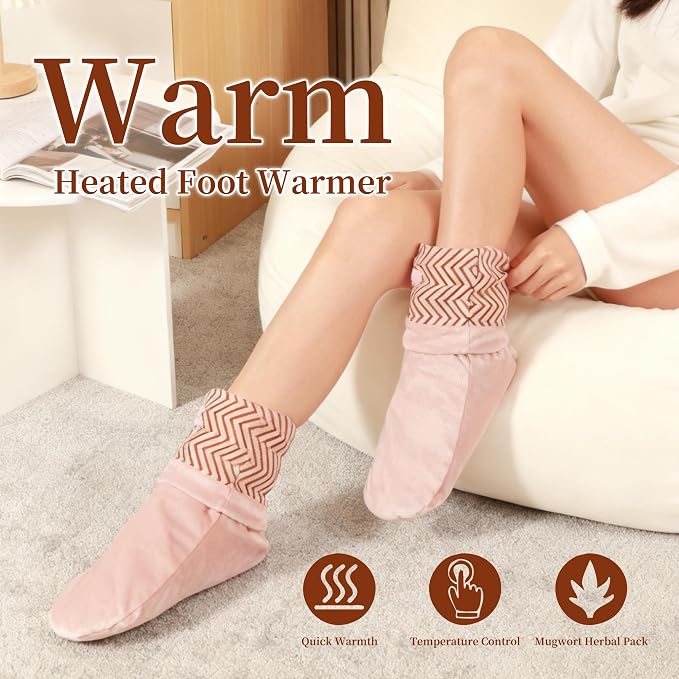 【Ymwemv】 3-in-1 Heated Foot Warmers for Sleeping & Office, 5000mAh Battery Lasts All Night, 3 Adjustable Heat Settings, Electric Warming Socks/Mat for Women with Cold Feet