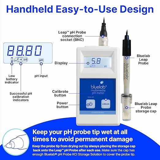 Bluelab METMULTI Multimedia PH Meter – Digital Handheld Hydroponic Nutrient and Soil PH Meter for Measuring PH Levels in Nutrient Solutions and Soil