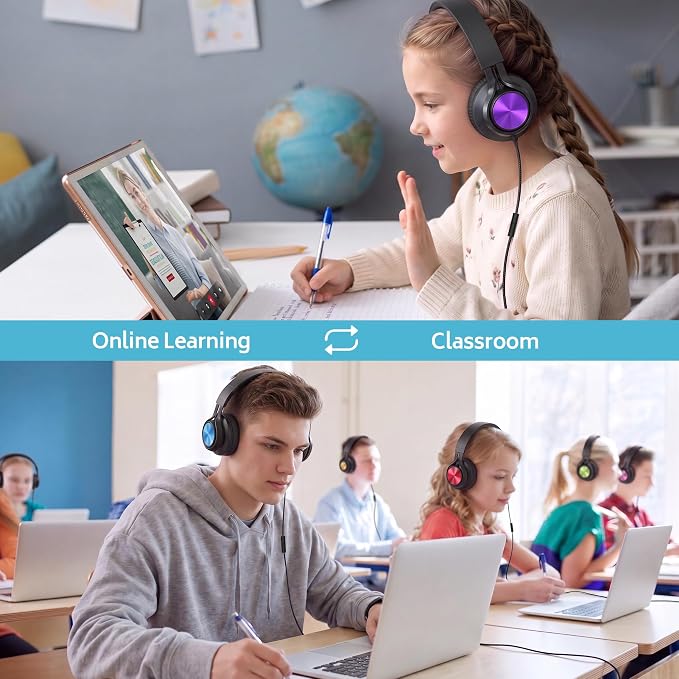 AILIHEN Classroom Headphones Bulk 10 Pack - Wired Headphones for Kids for School, K-12 Students Online Learning and Travel, HD Microphone and 3.5mm Jack for Tablet, Computer, Chromebook (Multicolor)