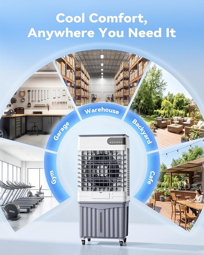 Swamp Cooler Air Conditioners, 3600 CFM Large 13.5 Gal Tank for 3d Cooling, 4-IN-1 Portable Evaporative Cooler with LED Touch Screen, 3 Fan Speeds, Timer and Remote, 1000 sq ft, Ideal for Large Rooms