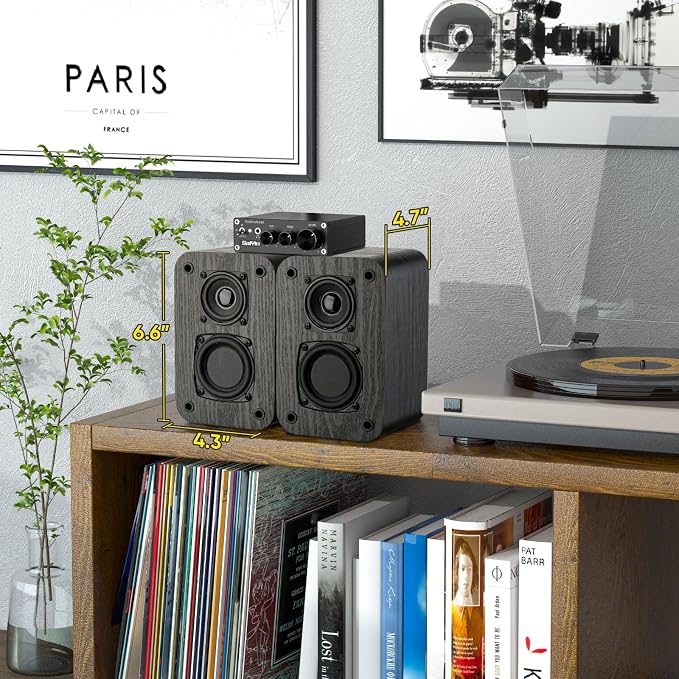 RIOWOIS Passive Bookshelf Speakers for Home Theater Surround Sound, Satellite Stereo Speakers with Crisper Sound and Classic Wood Grain for Record Player/Computer/TV, Wall Mountable, One Pair.