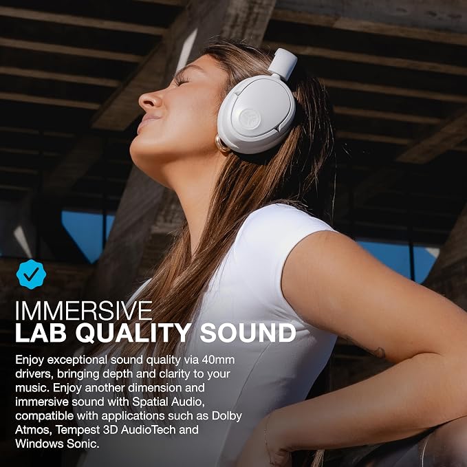 JLab JBuds Lux ANC, Over Ear Headphones, Active Noise Cancelling, Bluetooth, Cloud White