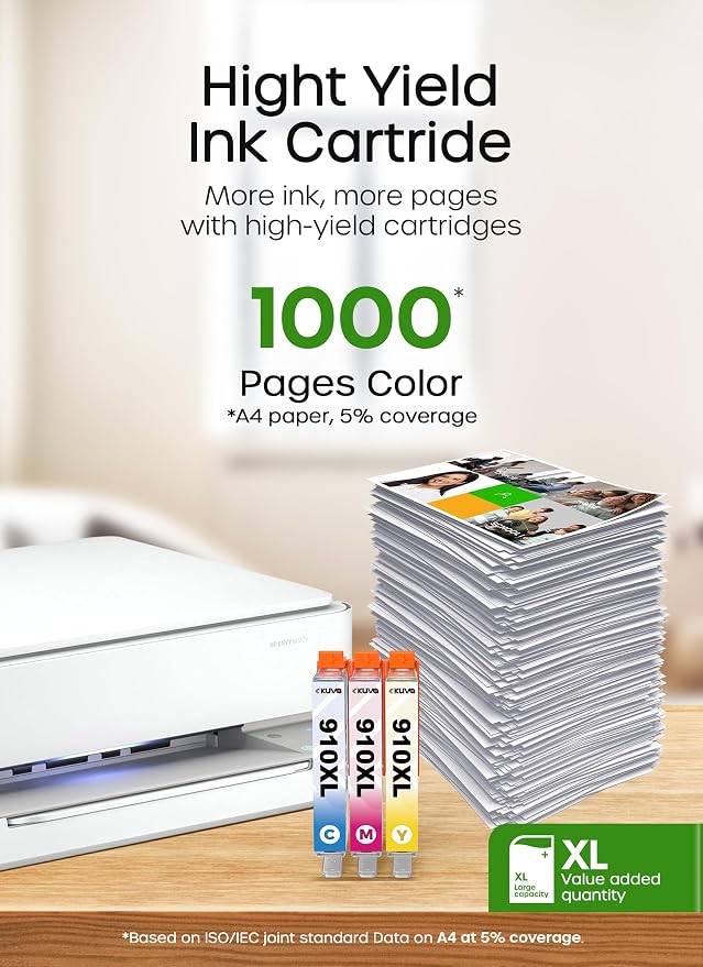 Kuva 910XL Color Ink Cartridges for HP Printers Compatible for HP 910XL 910 XL Ink Cartridges Combo Pack for OfficeJet Pro 8020 8025 8028 8010 8015 8022 Series Printers (3 Packs, Cyan Magenta Yellow)