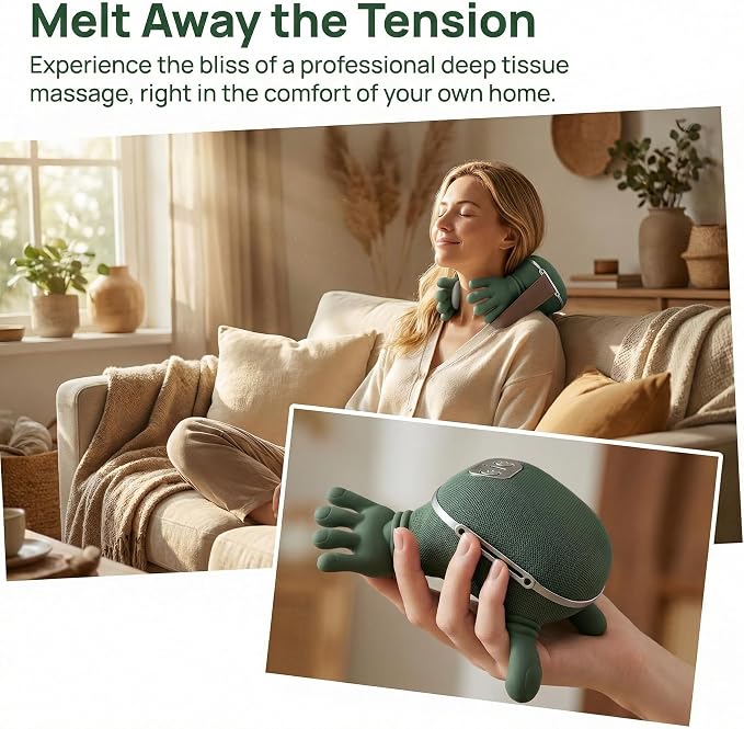 Neck & Shoulder Massager Shiatsu Deep Tissue with Heat, Cordless Rechargeable Electric Massage Pillow, Hand-Like Kneading for Neck Pain Relief, Muscle Soreness, Portable for Home, Office, Travel Gift