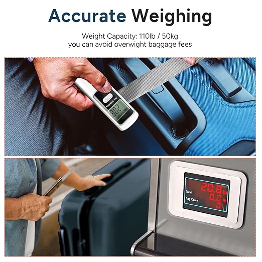 Battery-Free Luggage Scale – No Batteries Needed, Portable Digital Hanging Suitcase Weight Scale for Air Travel & Checked Bags, 110lb/50kg, LCD Display, Compact Travel Accessory