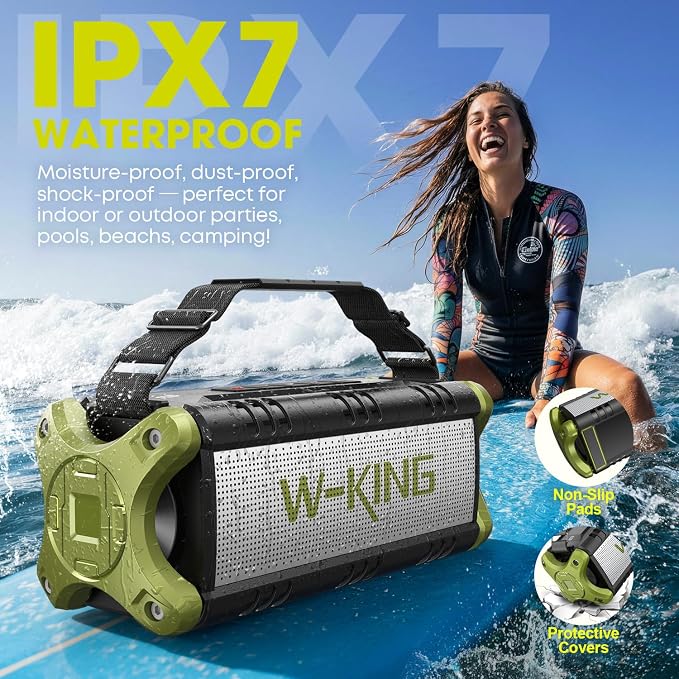 Portable Speakers Bluetooth Wireless, 90W Max Loud Outdoor Speaker with 50W Deep Bass, Boombox Sound, IPX6 Waterproof, 40H, EQ, Dual Pairing, Subwoofer *2, TF, Large Speaker for Beach/Garage/Jobsite