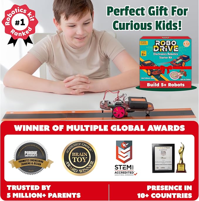 Butterfly EduFields 5in1 STEM Robotics Kit | Toys for Ages 8-13 | Smart Robot Car Kit | Gifts for Smart Kids | Electronics Robotics Kits for Kids 8-12 | Robot Building Toys Gift Set