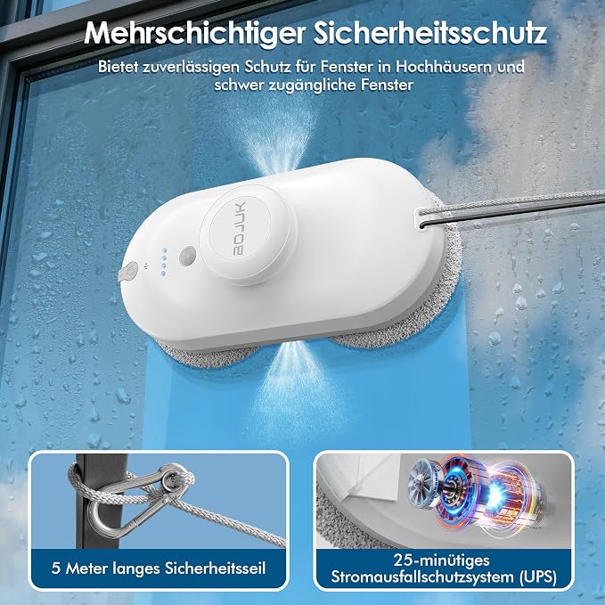 Window Cleaning Robot, 5000Pa Suction, Dual Spray, AI Smart Path Planning, Wet and Dry Glass Cleaner with Edge Detection and Anti-Drop Protection for High-Rise Windows