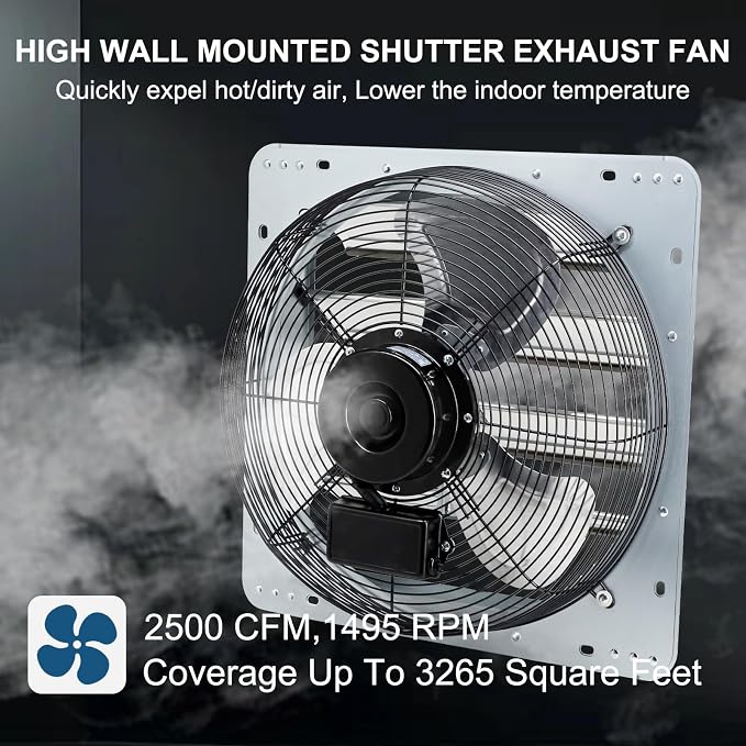 Criditpid 18 Inch Wall Mounted Shutter Exhaust Fan with ON/OFF Switch, High-Speed, Low-Noise Pure Copper Motor, Wall Exhaust Fan for Gable, Shed, Garage, Greenhouse, Kitchen, Attic, 2500CFM, 1495RPM.