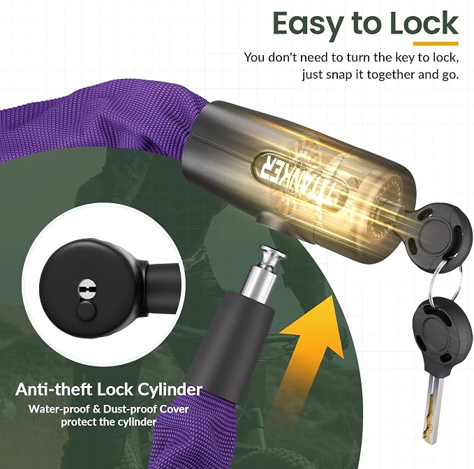 Titanker Bike Chain Lock with Keys, 3.3 Feet Security Heavy Duty Anti-Theft Bicycle Chain Locks for Bike, Motorcycle, Bicycle, Door, Gate, Fence, Grill (6mm, 8mm, 10mm Thick Chain)