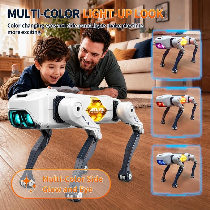 Robot Dog Toy for Kids, Smart Robotic Dog Puppy with Color-Changing LED Eyes & Side Lights, Remote Control Dog Toy with App Control, Voice Commands, Programming Mode & Fun Moves, Ages 3+