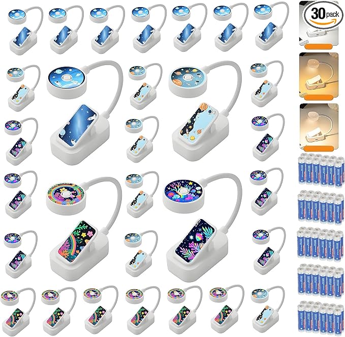 30 Pack Book Light Bulk for Reading in Bed， 3 Color Temperature Reading Light，Adjustable Brightness，Clip on to Book Reading at Night