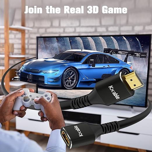 8K HDMI Extension Cable 30 FT, HDMI 2.1 Ultra High Speed Male to Female Cord Adapter, 24AWG OFC Conductor, Compatible with Roku TV Stick PS5 PS4 Xbox Laptop PC Player Google Chromecast Wii U HDTV