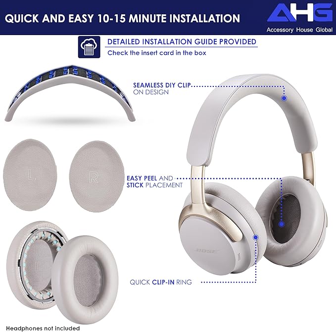 AHG Accessory House Global QC Ultra Replacement Ear pad and Headband Pad Kit Cushion Compatible with Bose QuietComfort Ultra Wireless Headphones (Sandstone). Easy DIY Installation + Great Comfort