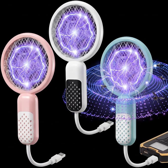 3 Pcs Mini Electric Mosquito Swatter Plug-and-Play USB Bug Attracting Lamp Portable Mosquito Killer Lamp UV Insect Trap Safety Net for Outdoor Gnats, Moths, Fruit Flies (Morandi Colors)