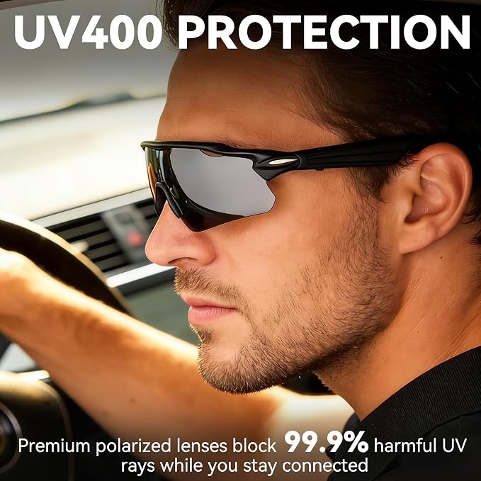 Bluetooth Smart Sunglasses for Men Women, Open-Ear Speaker Glasses with Touch Control, UV400 Polarized Lens, 5-6H Playtime for Outdoor Sports,Black and Grey