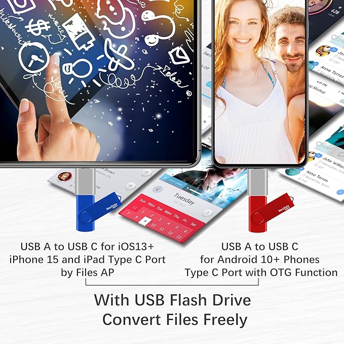 2 Pack 8GB USB 2.0 Flash Drive and 1 USB C Adapter, Thumb Drive USB Memory Stick Jump Drive, Compatible with OTG Type C Phones, Tablets, Laptop, PC (Blue, Red)