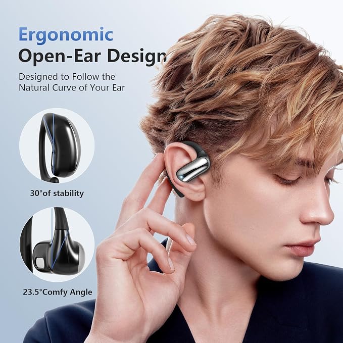 Open Ear Headphones Wireless Bluetooth 6.1, Over Ear Earbuds with Ergonomic Earhooks, 40H Playtime Sports Wireless Earbuds, IPX6 Waterproof Lightweight Running Headphones for Workout, Cycling