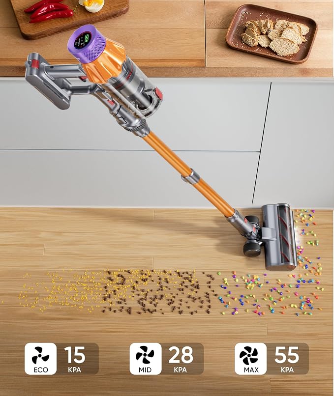 Cordless Vacuum Cleaner, 650W 55KPA 70Mins Cordless Stick Vacuum Cleaner with Self-Standing, Touch Screen, Anti-tangle Vacuum Cordless, Vacuum Cleaners for Home,Carpets,Hardwood,Pet Hair(X7A Pro)
