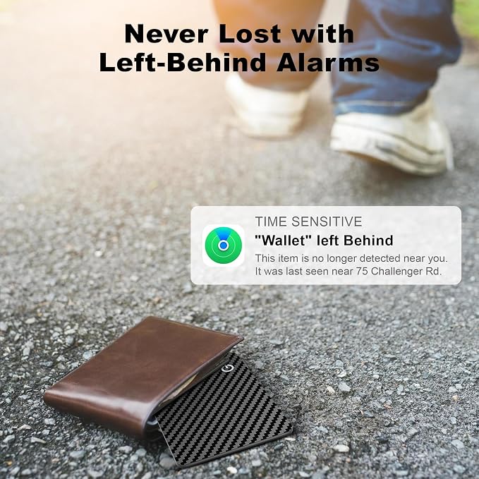 Wallet Tracker Card (iOS Only), Rechargeable Smart Card Wallet Tracker Works for Apple Find My, Thin Bluetooth Tracking Card GPS Tracker, Key Finder for Keys, Bags, Passport, Carbon Fiber