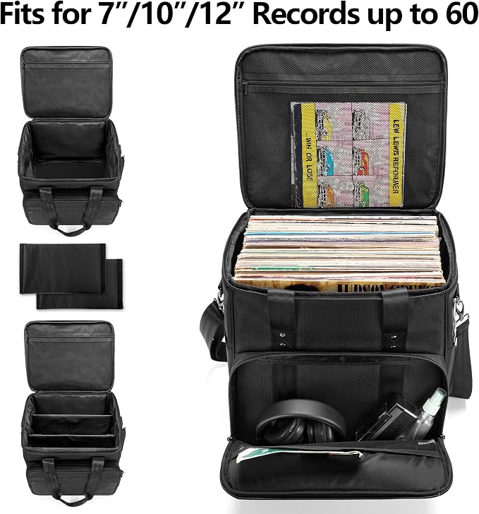 Trunab Vinyl Record Carrying Bag Albums Storage Case, with Dividers Holds up to 60 LP Records, Vinyl Record Holder for Travel, Collection
