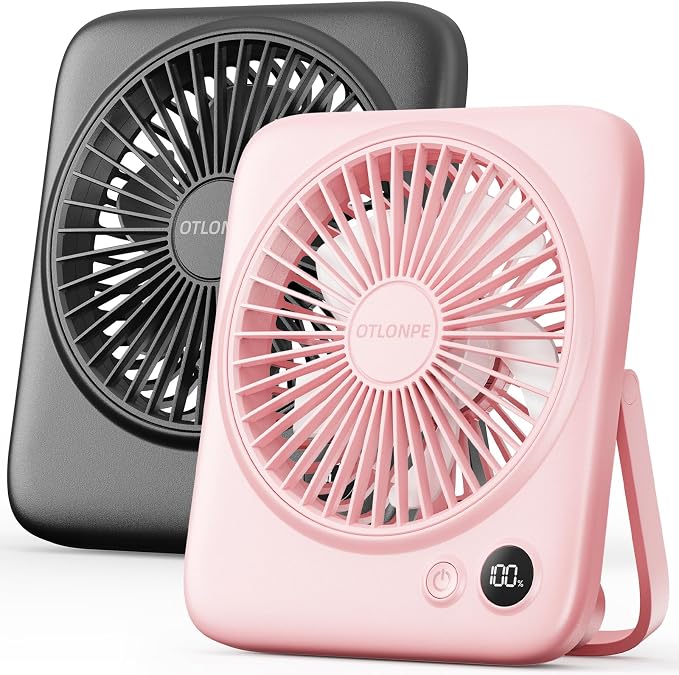 Otlonpe 2 Pack Portable Desk Fan 6.5 Inch, 4000mAh Rechargeable Battery Operated & USB Powered, 23Hrs Cordless Small Personal Travel Fan 4-Speed Quiet for Office Home Sleeping, Led Display, Foldable