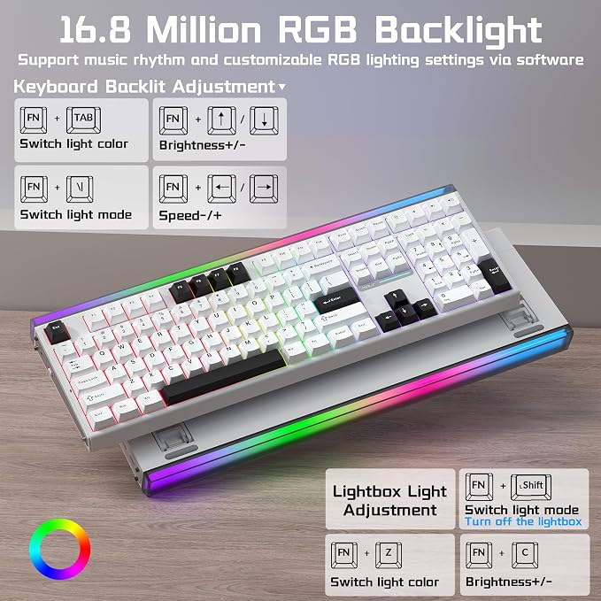 Aula H108 Wireless Mechanical Keyboard, Hot Swappable Silent Keyboard, Full Size Keyboard with Number Pad, Gasket Structure, RGB Backlit Computer Gaming Keyboard with PBT Keycaps for PC/Office