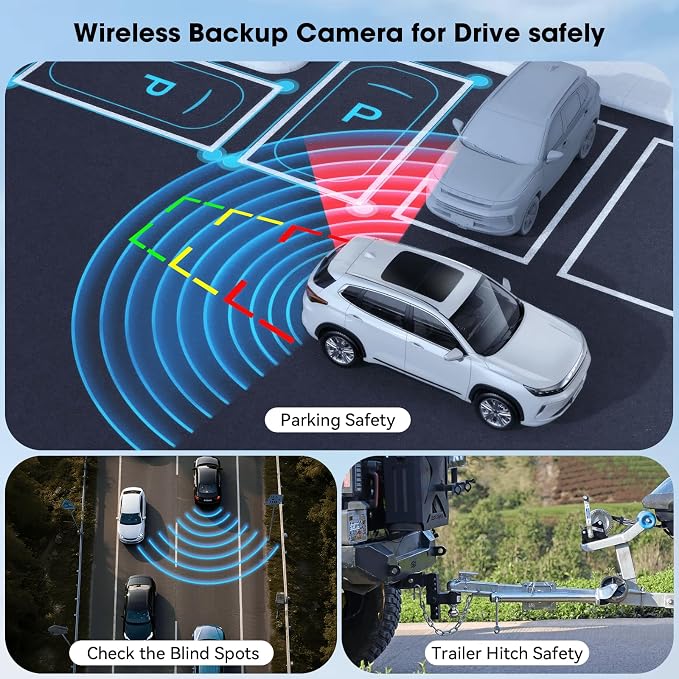4 Magnetic Solar Wireless Backup Camera HD 1080P 10.1" 1 Min Magnetic Easy Install No Wiring 4 Split Recording Monitor 15,000mah Solar Battery for Truck,Rv,Tractor,Camper,Trailer