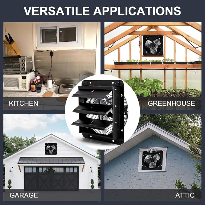 Criditpid 7 Inch Shutter Exhaust Fan with Speed Controller, 576 CFM High Speed Vent Fan with Adjustable Thermostat, 1700 RPM Wall Mounted Kitchen Exhaust Fan for Attic, Garage, Gable Ventilation.