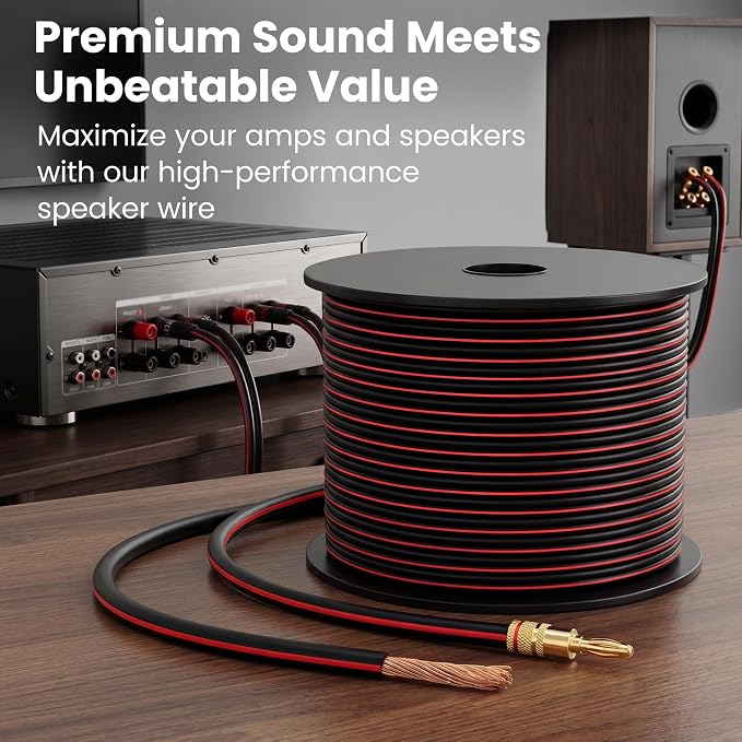 GEARit Speaker Wire 12 Gauge 100 ft,Speaker Cable with Foot Markers & Polarity Markings,12 Gauge Wire for Car Audio & Home Theater Speakers,Audio Cable for DIY Installations,CCA(Black)